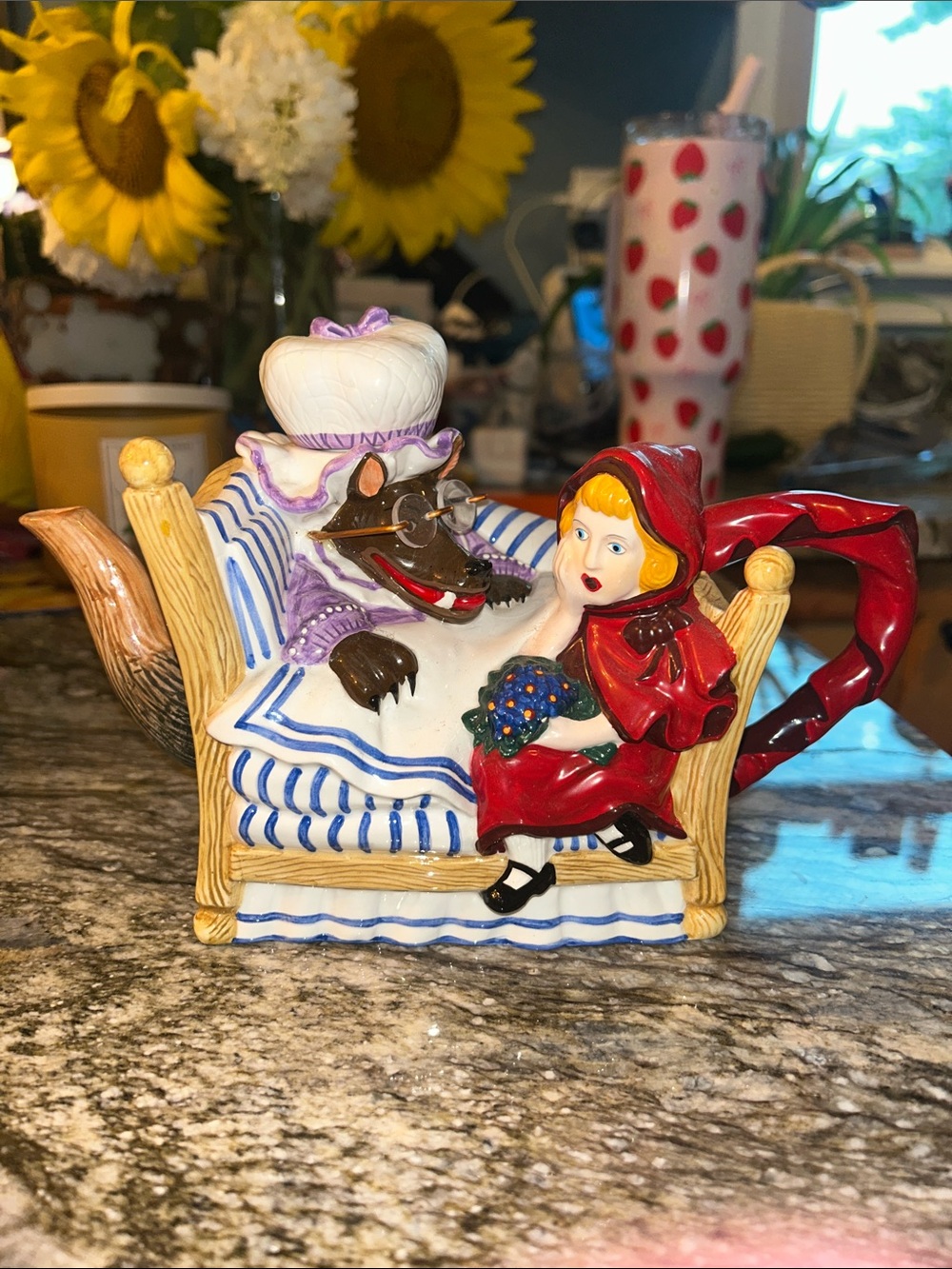 Ceramic Little Red Riding Hood Teapot - Red, White, Blue